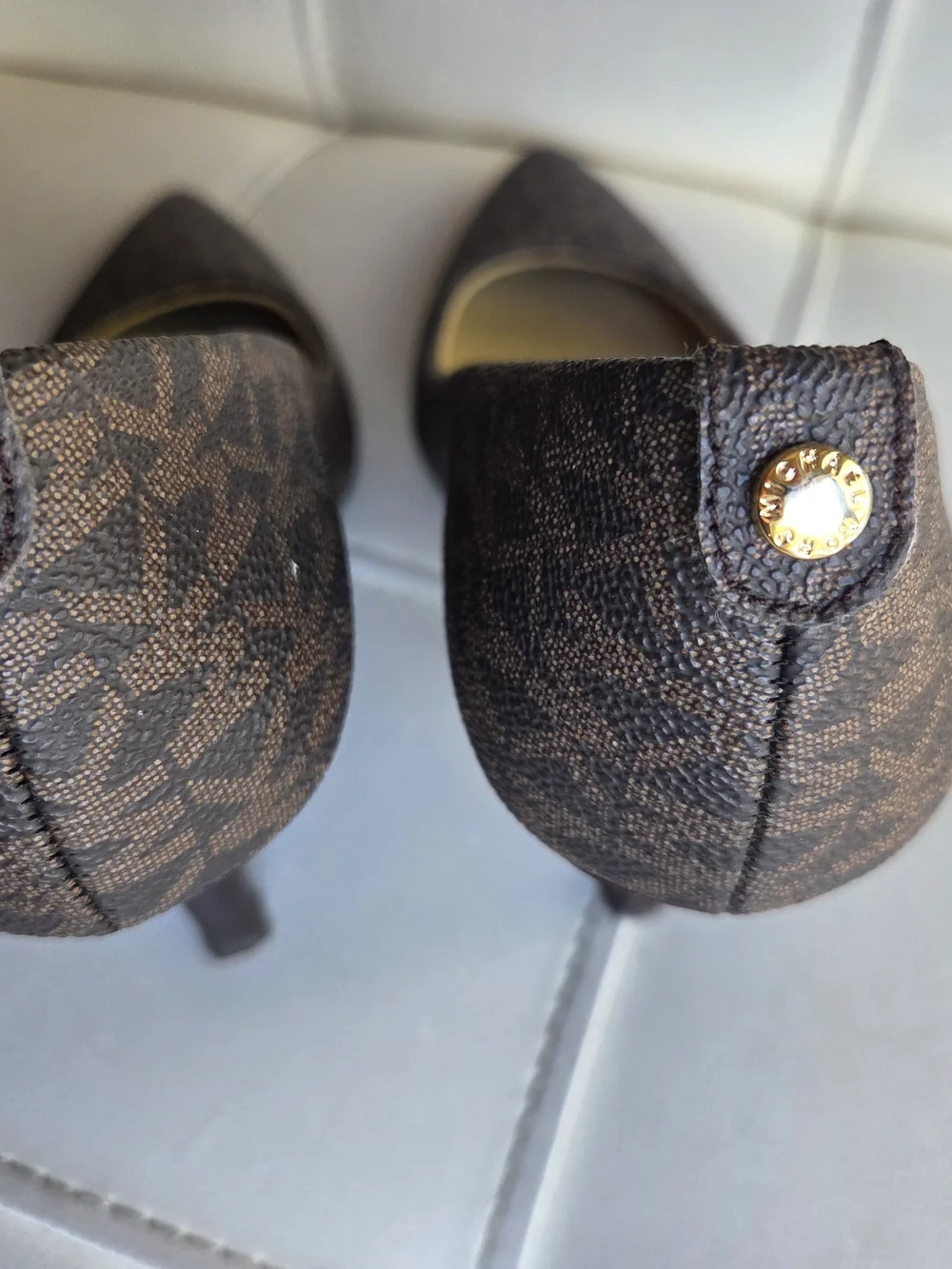 Michael Kors Brown Monogram Pointed-Toe Pumps